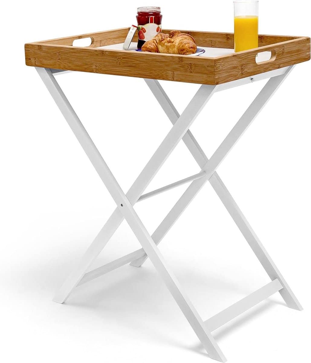 inklapbare klaptafel met dienblad bamboe en hout wit