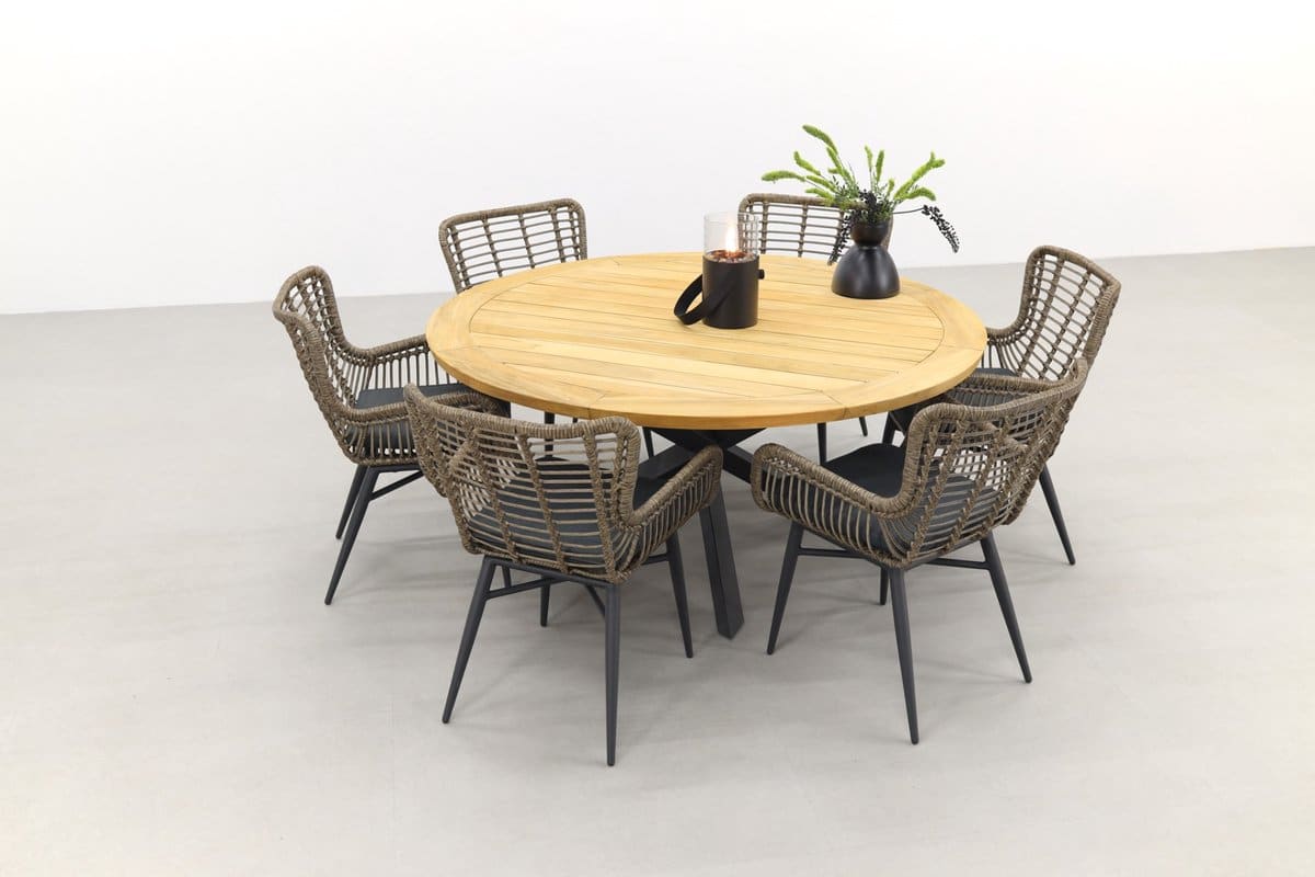 jasmine naturel/taste prado 6 persoons ronde dining tuinset Ø160 cm.
