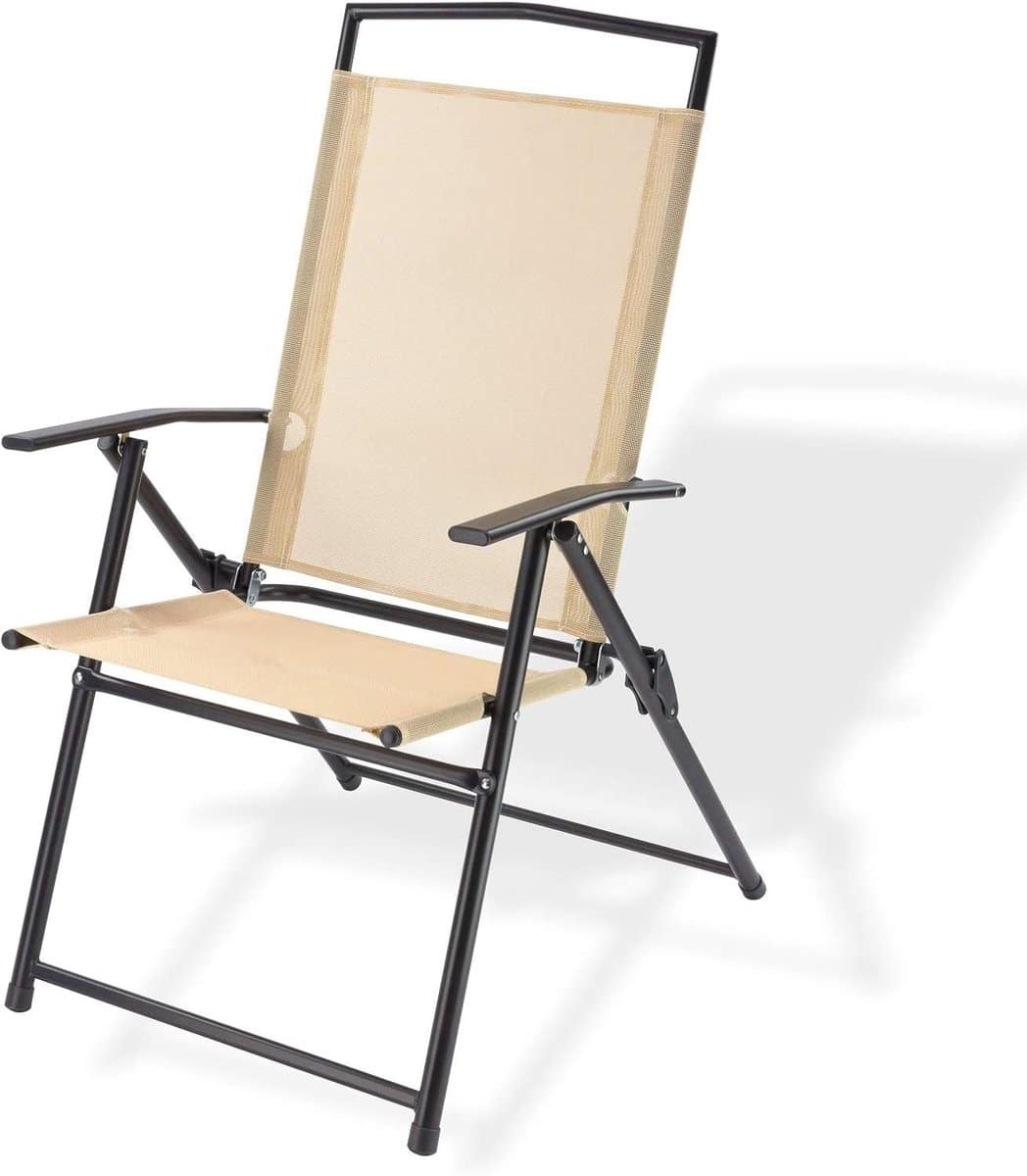 klapstoel beige strandstoel lounger buiten zitten verstelbare