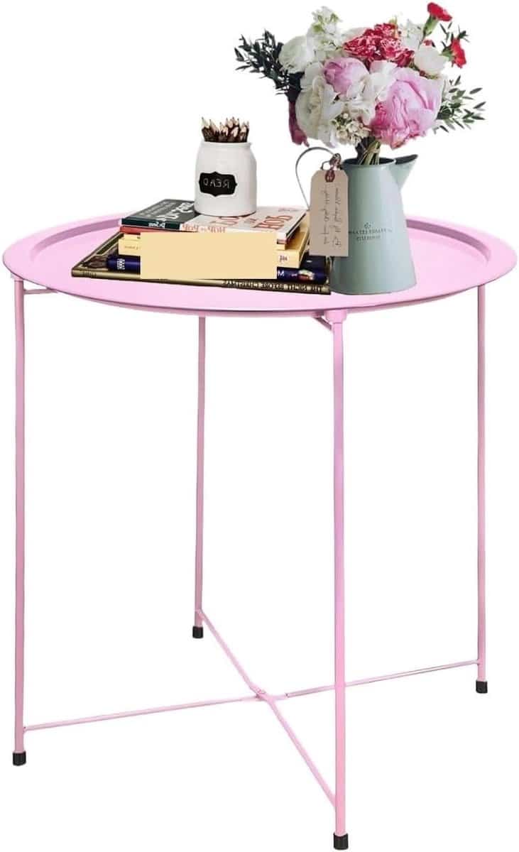 klaptafel rond metaal dienblad tafel buiten zitten