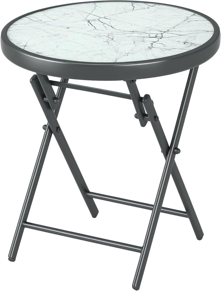 kleine bijzettafel ronde tafel balkon inrichten marmorlook