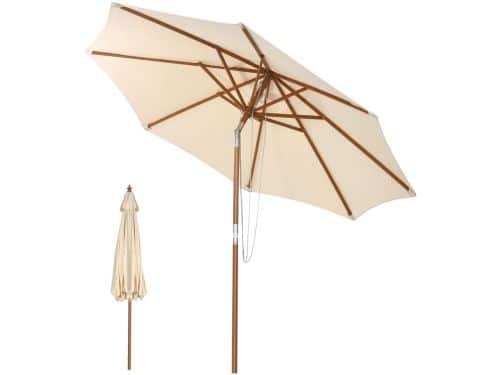 KOMFOTTEU Parasol 270cm - knikbaar - Houten paraplustok -tuinparasol