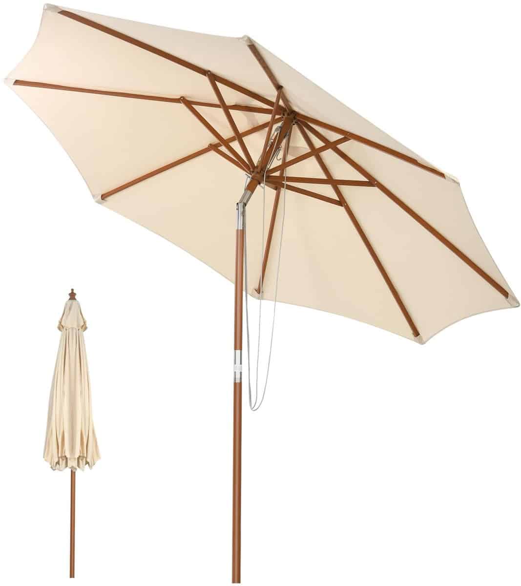 komfotteu parasol 270cm knikbaar houten paraplustok tuinparasol