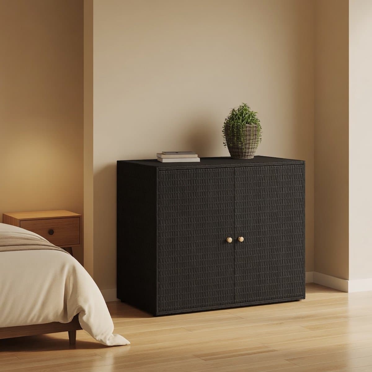 lage tuinkast zwart 100 cm poly rattan waterbestendige buitenkast