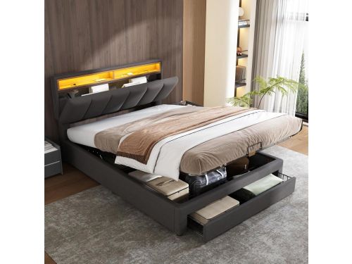 Led Bed met Opbergruimte - Linnen Bed - Moderne Slaapkamer