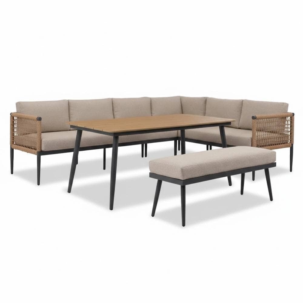 liana dining loungeset rechts 8 personen | wicker + aluminium | zand | 4 delig 270x193cm
