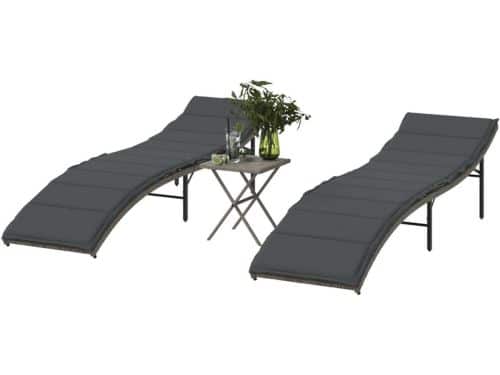 Ligbedden 2 st | Loungebed | Ligstoel met tafel poly