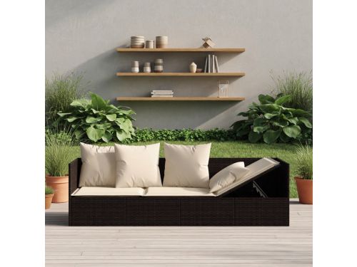 Ligstoel Bruin Polyrotan met Crèmewit Kussen - Vrijetijdsligstoel Outdoor Loungebed