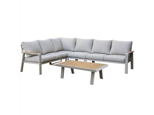 Lola hoek loungeset 5-delig aluminium latte zand teak