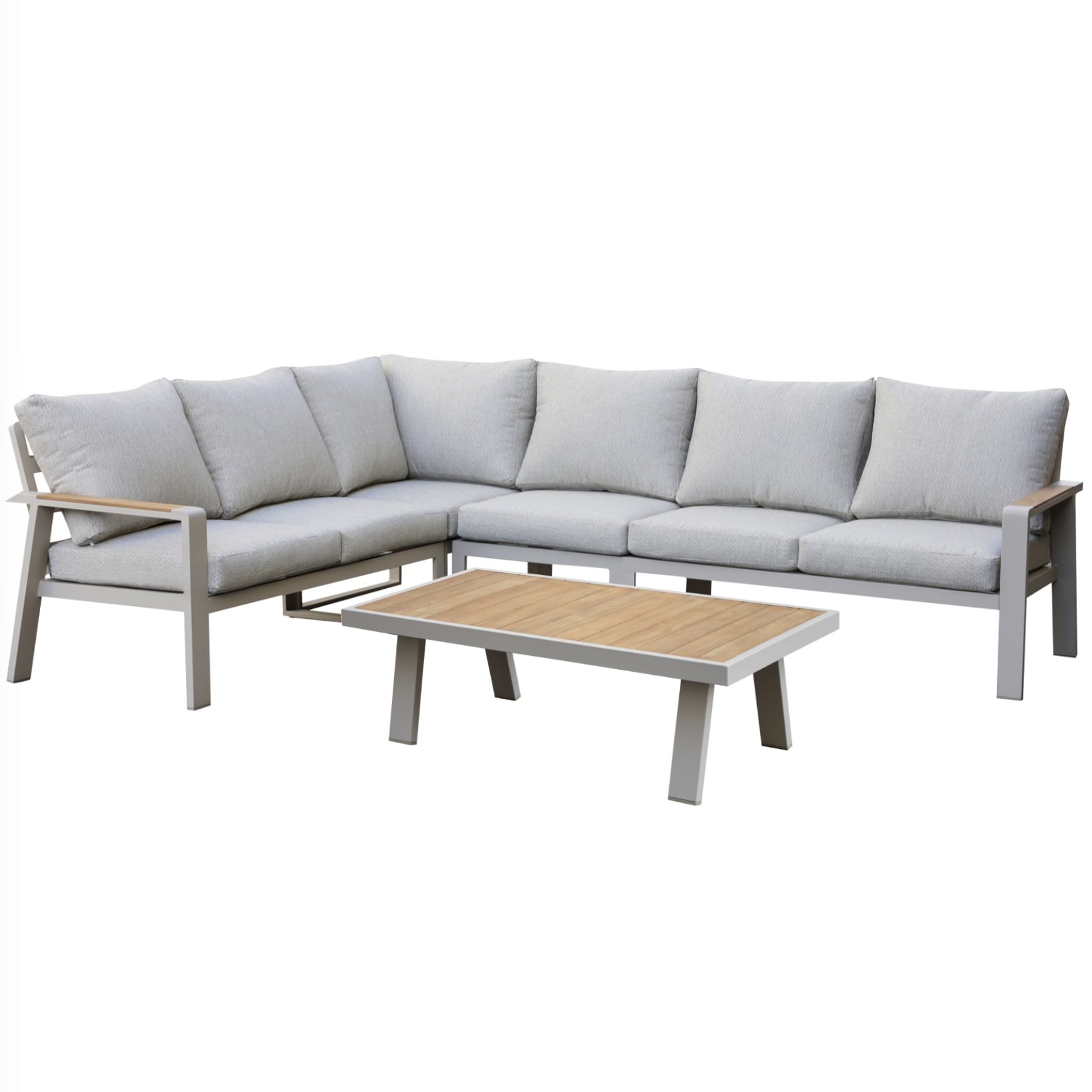 lola hoek loungeset 5 delig aluminium latte zand teak
