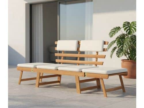 Luxe 2-in-1 Acaciahouten Tuinbank & Verstelbaar Ligbed - Massief Houten