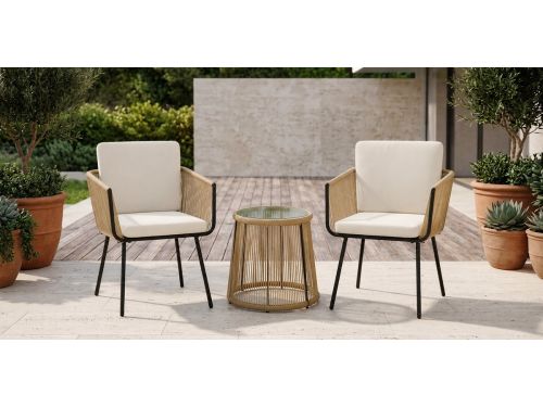 Luxe 3-delige Rotan Balkonset met Kussens en Glazen Tafel