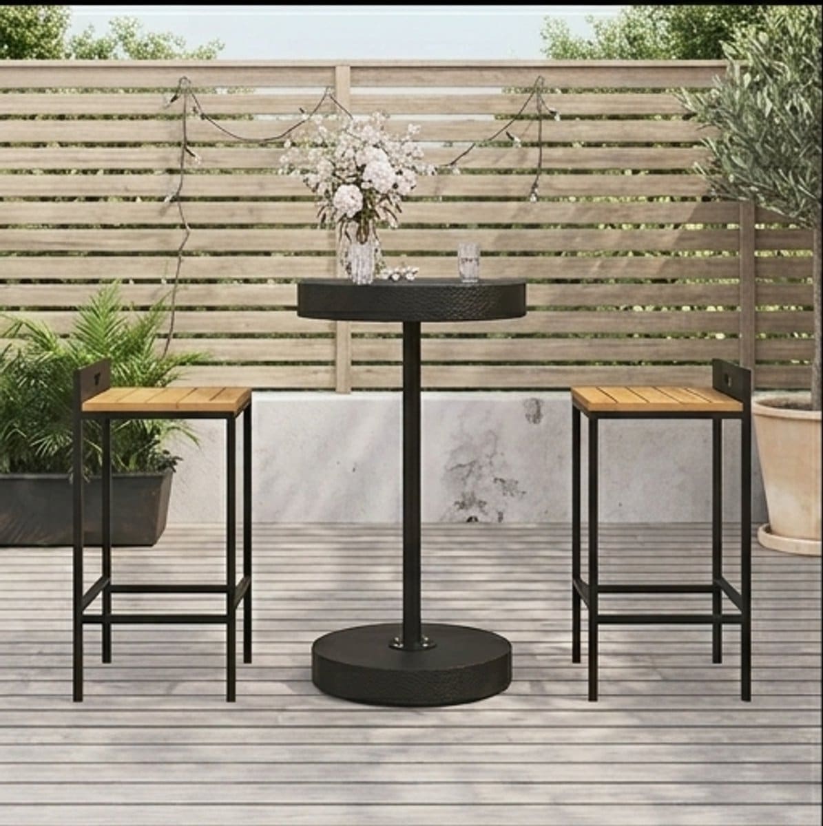 luxe 3 delige tuinbarset poly rattan & acaciahout bartafel met