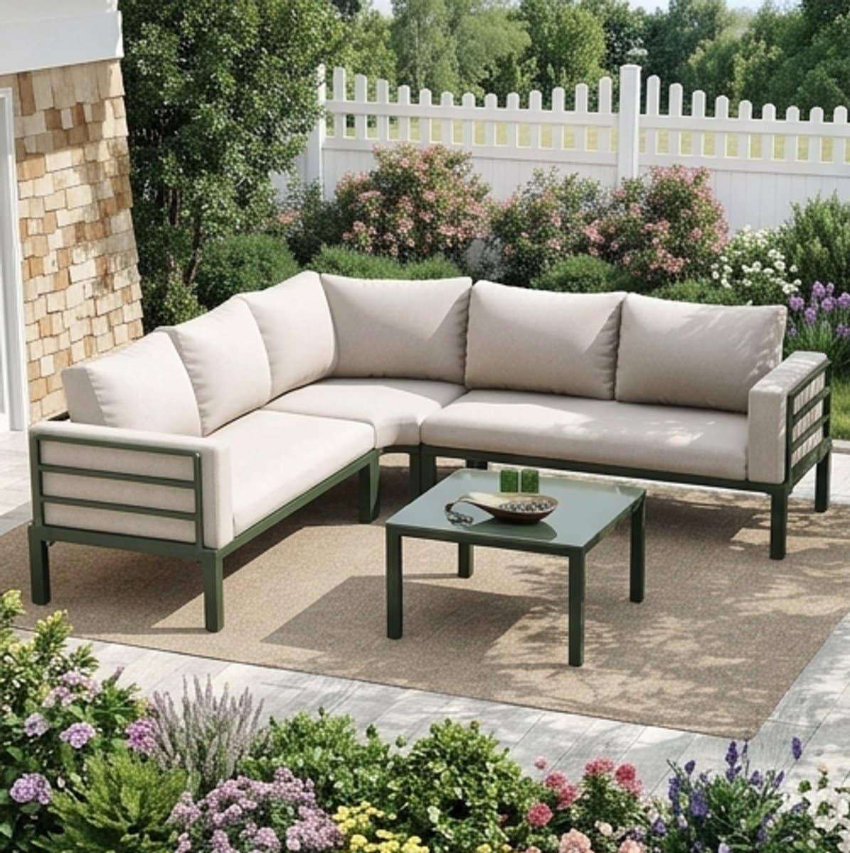 luxe 4 5 persoons hoek loungeset beige tuinmeubelset met verstelbare