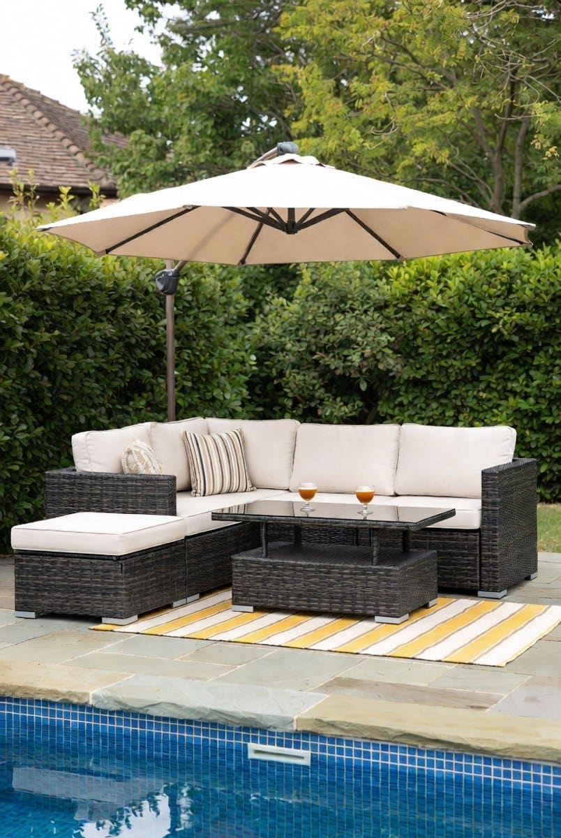 luxe 5 delige pe rotan tuin loungeset met hoekbank, bank