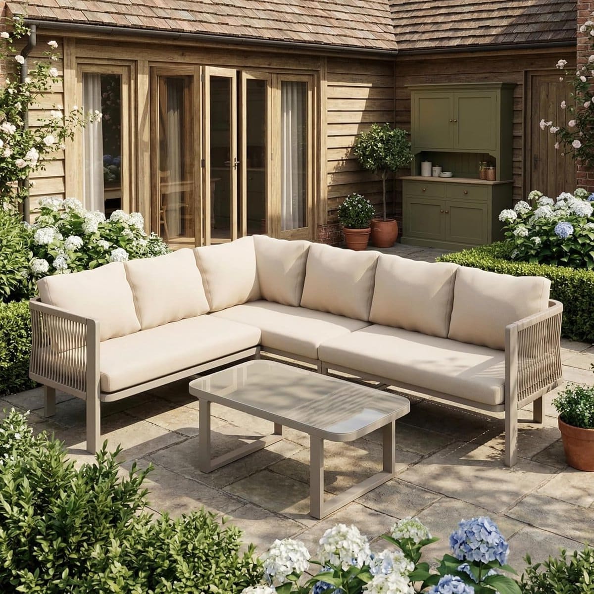 luxe 6 persoons hoek loungeset tuinset met glazen tafel