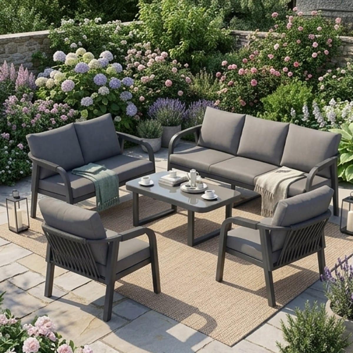luxe tuinloungeset 7 personen met salontafel en kussens
