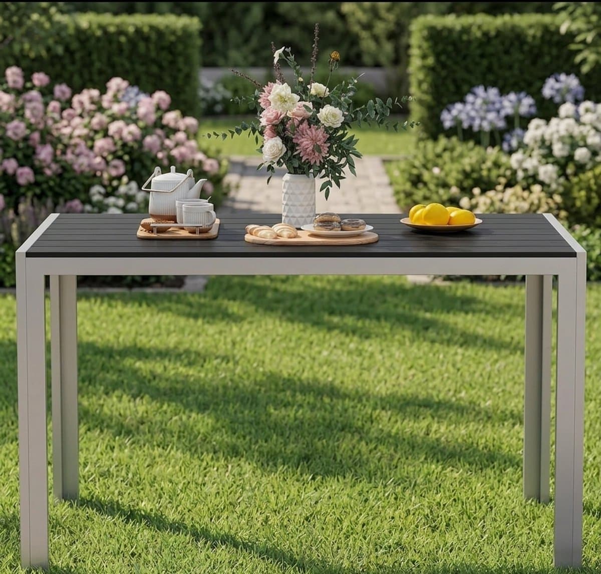 luxe wpc tuintafel rechthoekig 110×70 cm weerbestendige aluminium dining