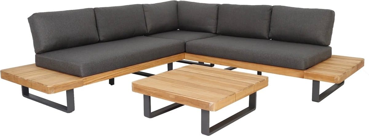 manhattan hoek loungeset 3 delig aluminium teak