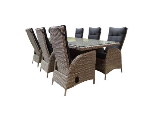 Menorca dining tuinset 220x100xH78 cm verstelbaar 7-delig kobo grijs