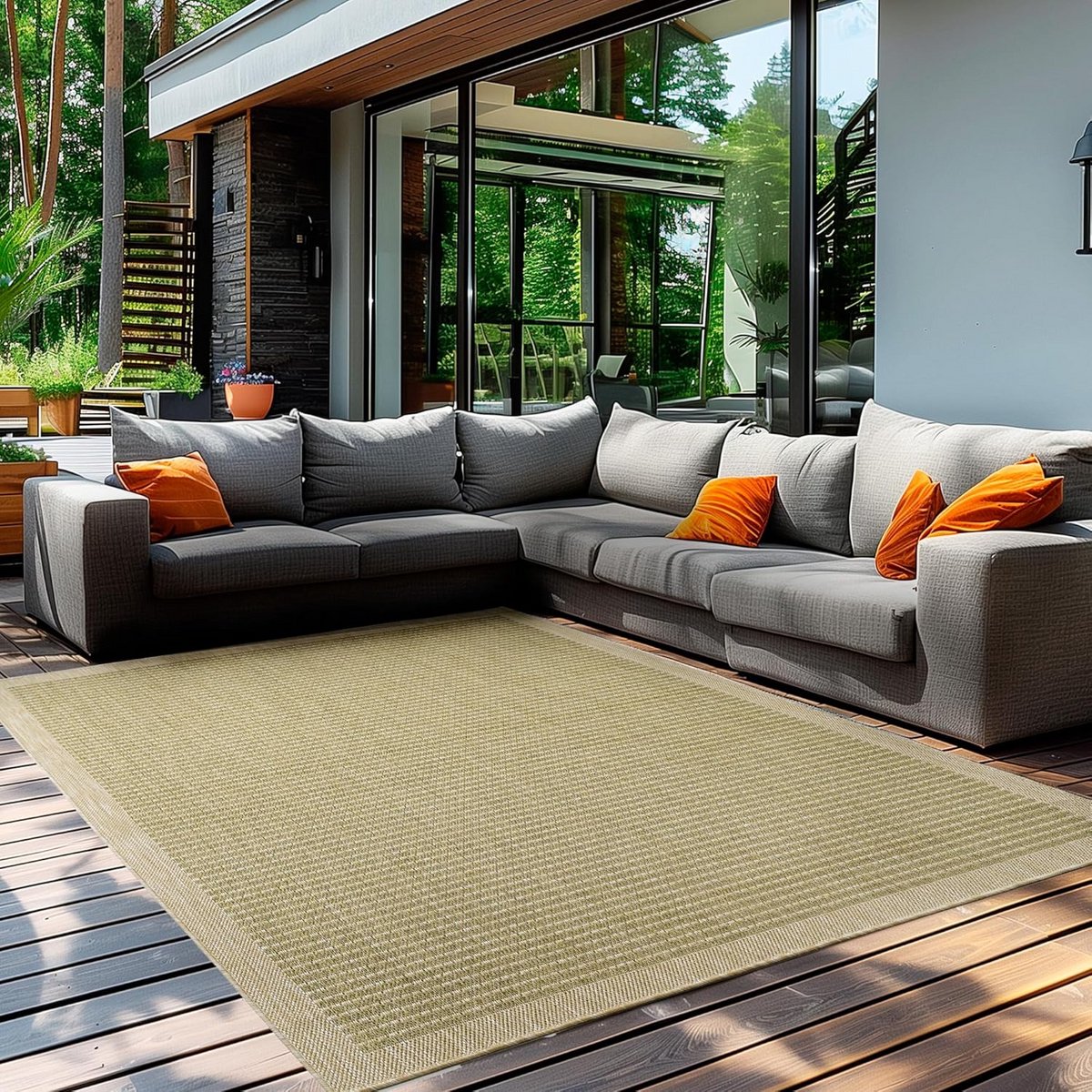 modern buitenkleed groen platgeweven 120×170 cm weerbestendig en wasbaar
