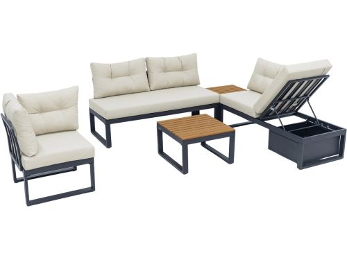 Modulaire Tuin Loungeset Beige - 3-standig Verstelbare Rug, Opbergruimte