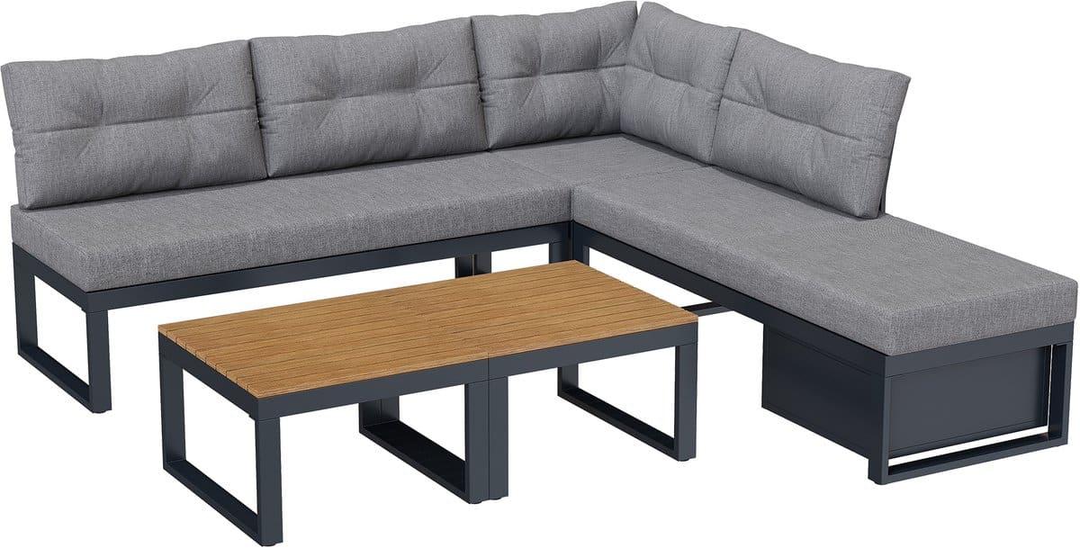 modulaire tuin loungeset diepgrijs 3 standig verstelbare rug, opbergruimte