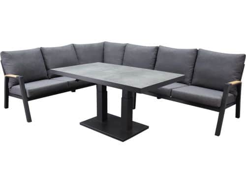 Montenegro dining hoek loungeset 5 delig met verstelbare tafel antraciet