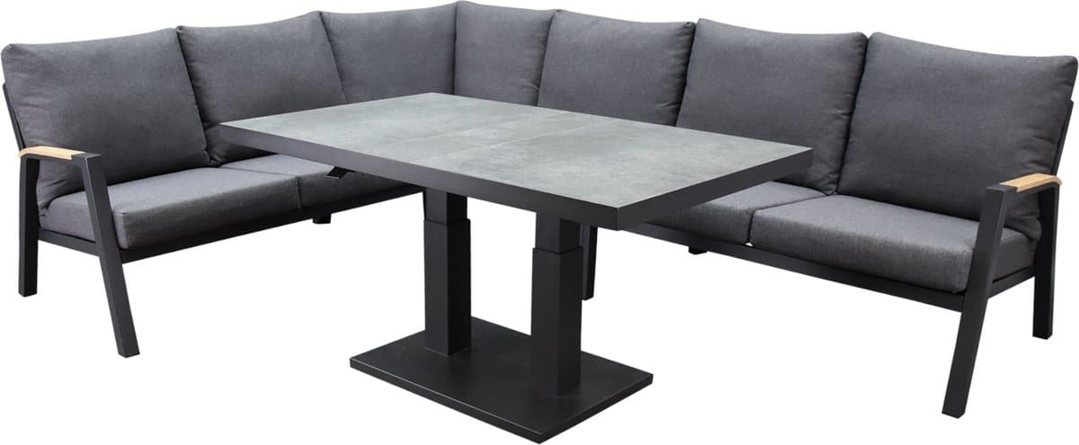 montenegro dining hoek loungeset 5 delig met verstelbare tafel antraciet