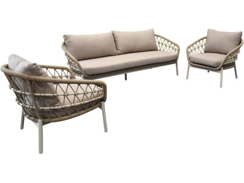 Montreal stoel bank loungeset 3 delig taupe rope