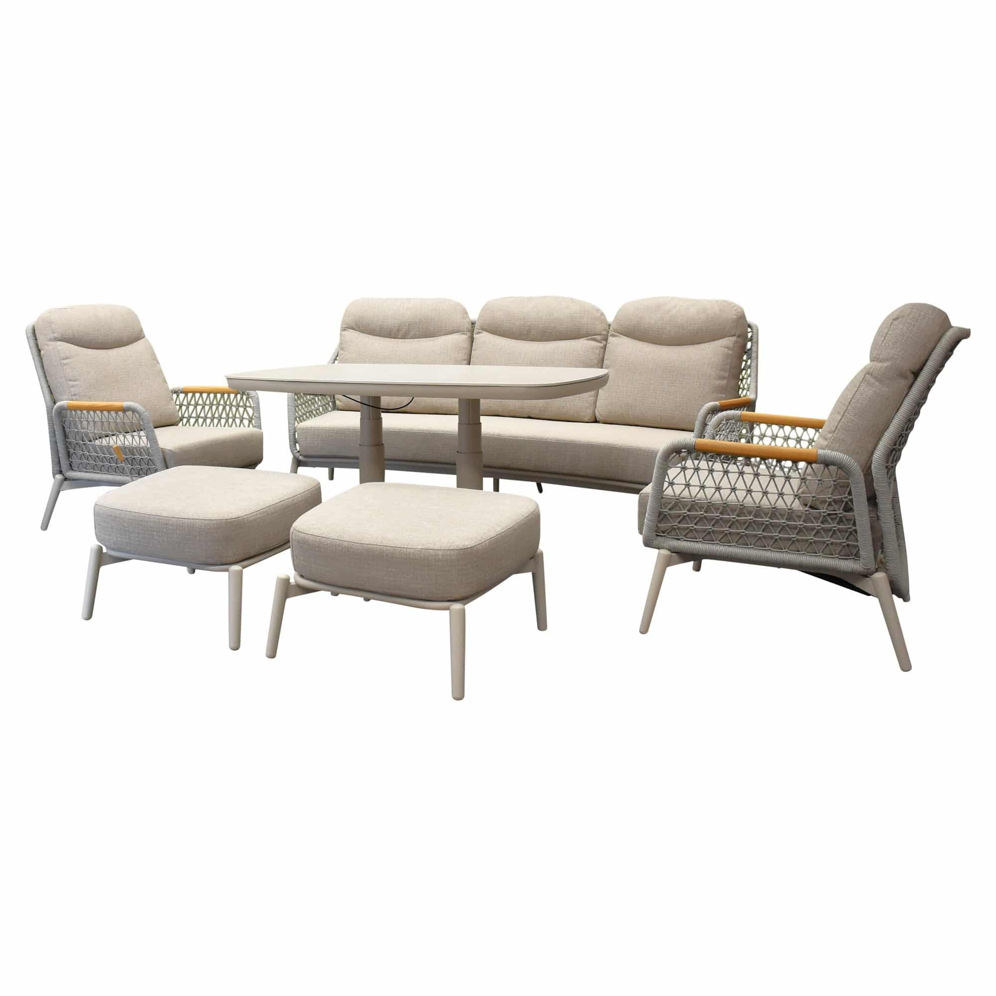 monza stoel bank dining loungeset 6 delig verstelbaar latte rope