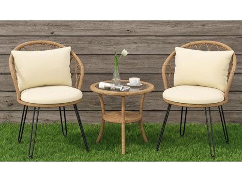 Nordic Luxe 3-delige Rotan Balkonset - Scandinavische Tuinmeubelset met Kussens
