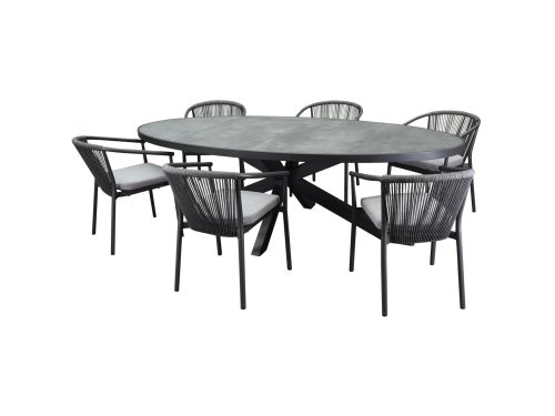 Ohio Apollo dining tuinset 241x116xH74 cm 7 delig antraciet keramiek