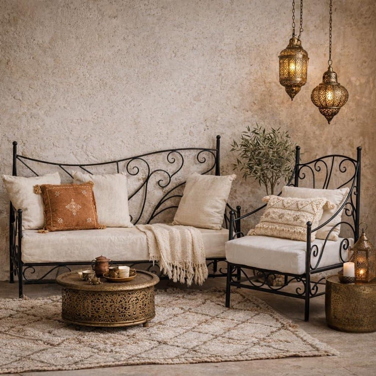 oosterse lounge stoel, tuinstoel van metaal, murcia, 60 cm groot
