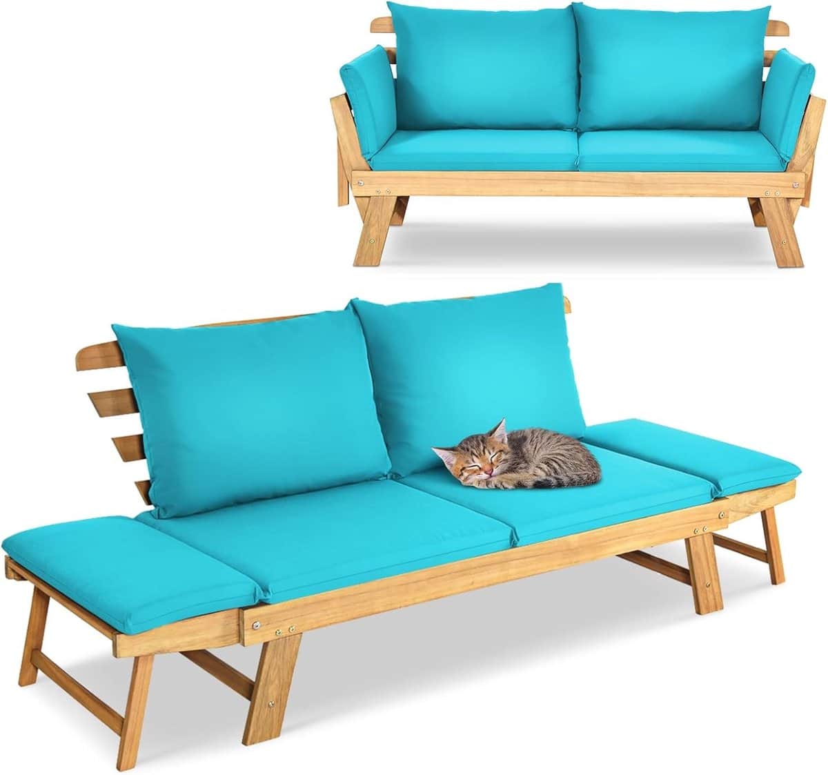 opvouwbare slaapbank 3 in 1 met matras 198x75x76 cm houten frame