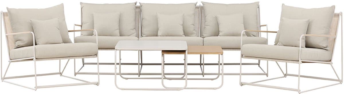 palazzo lounge set 1 bank, 2 stoelen, 2 salontafels beige.