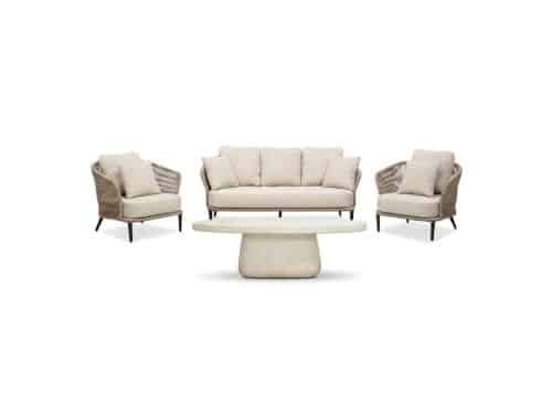 Palermo/Luna stoel-bank loungeset 5 personen | aluminium + touw | Sahara Dust | 4-delig
