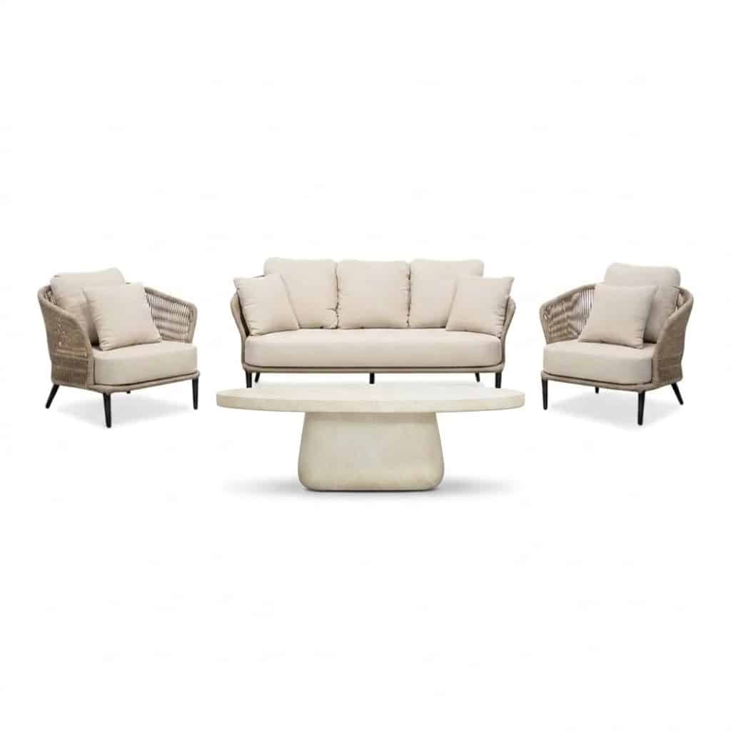 palermo/luna stoel bank loungeset 5 personen | aluminium + touw | sahara dust | 4 delig