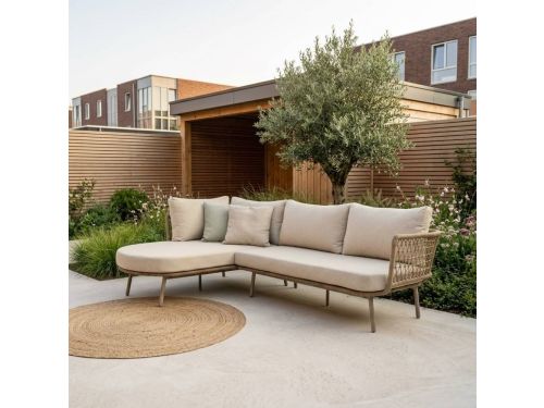 Positano chaise longue balkon loungeset 4 personen | aluminium + touw | beige | 2-delig