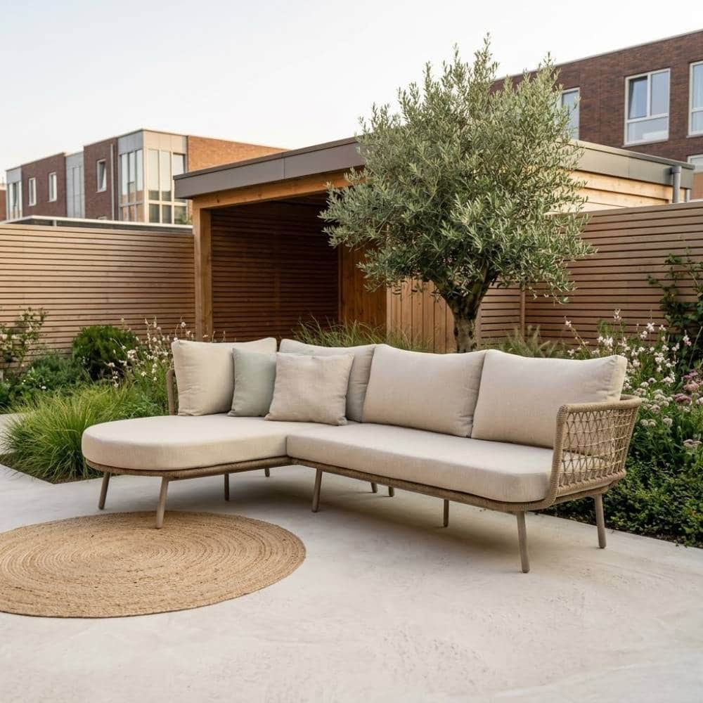 positano chaise longue balkon loungeset 4 personen | aluminium + touw | beige | 2 delig