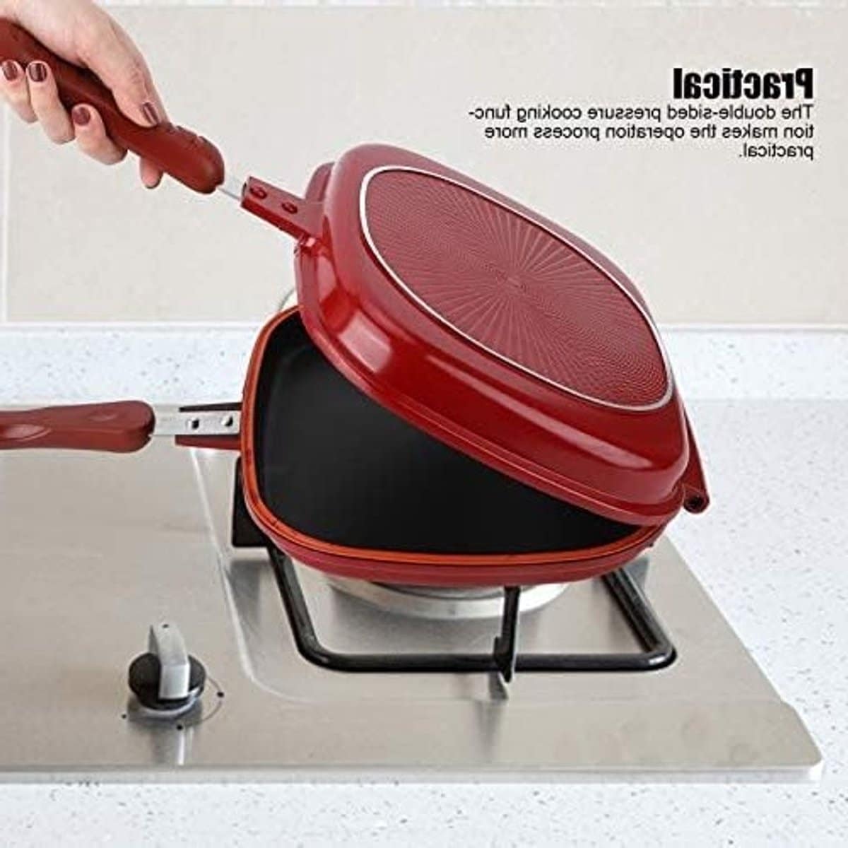praktische 28 cm dubbelzijdige koekenpan voor steak en bbq