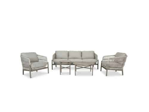 Puglia stoel-bank loungeset 5 personen incl. tafels | touw + aluminium | beige | 3-delig