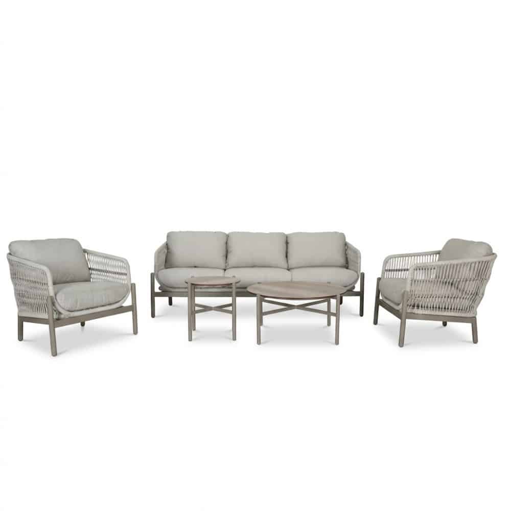 puglia stoel bank loungeset 5 personen incl. tafels | touw + aluminium | beige | 3 delig