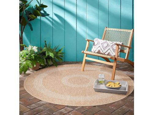 Rond Buitenkleed Beige 120 cm - Weerbestendig Terraskleed voor Tuin