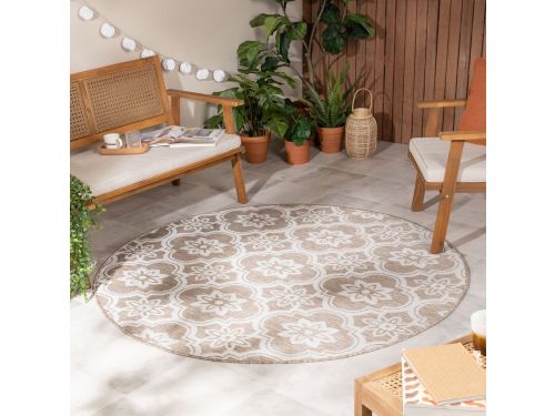 Rond buitenkleed - Rio Flower Beige - Ø 230 cm