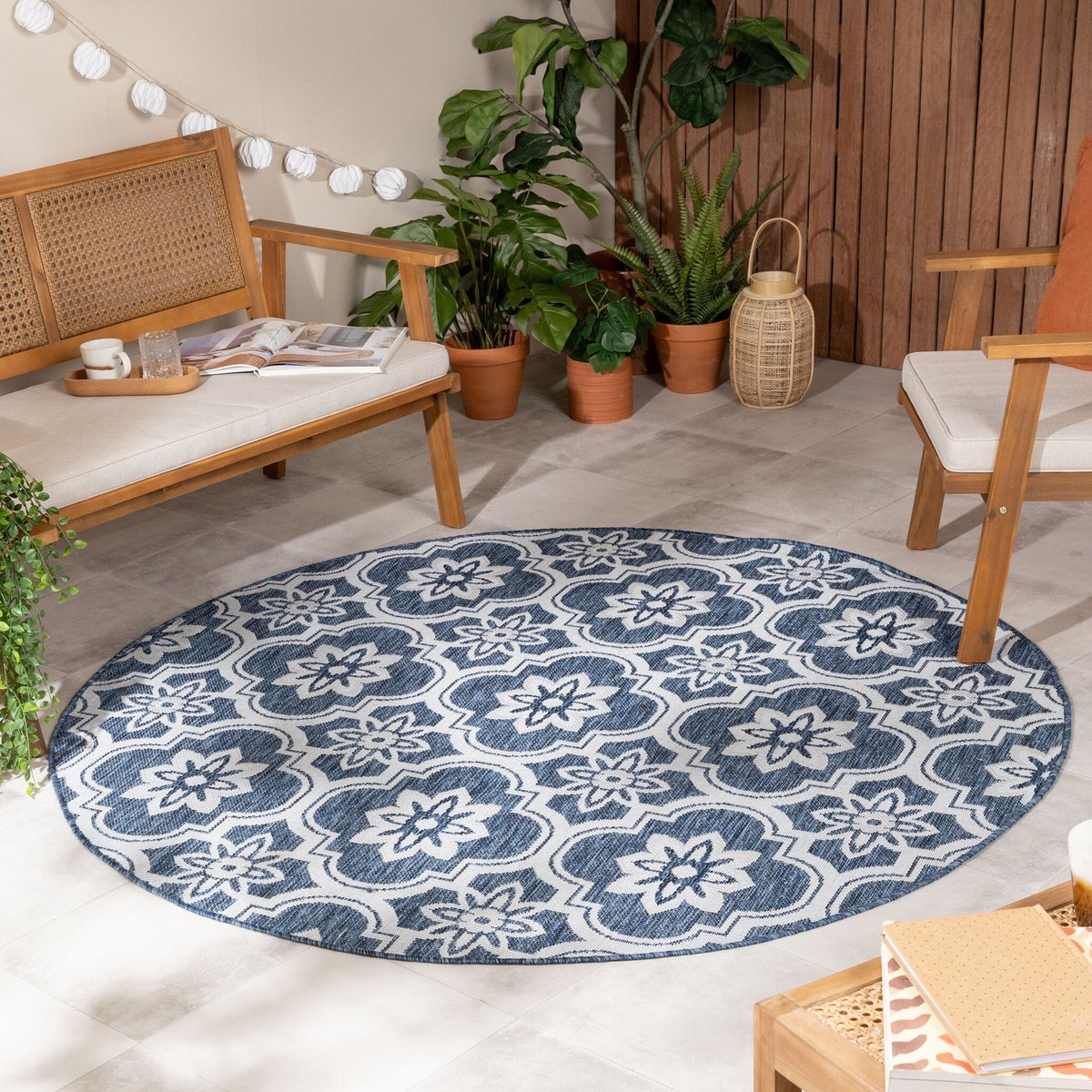 rond buitenkleed rio flower blauw Ø 200 cm