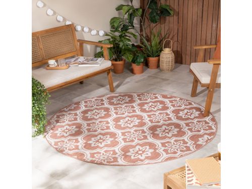 Rond buitenkleed - Rio Flower Roze - Ø 160 cm