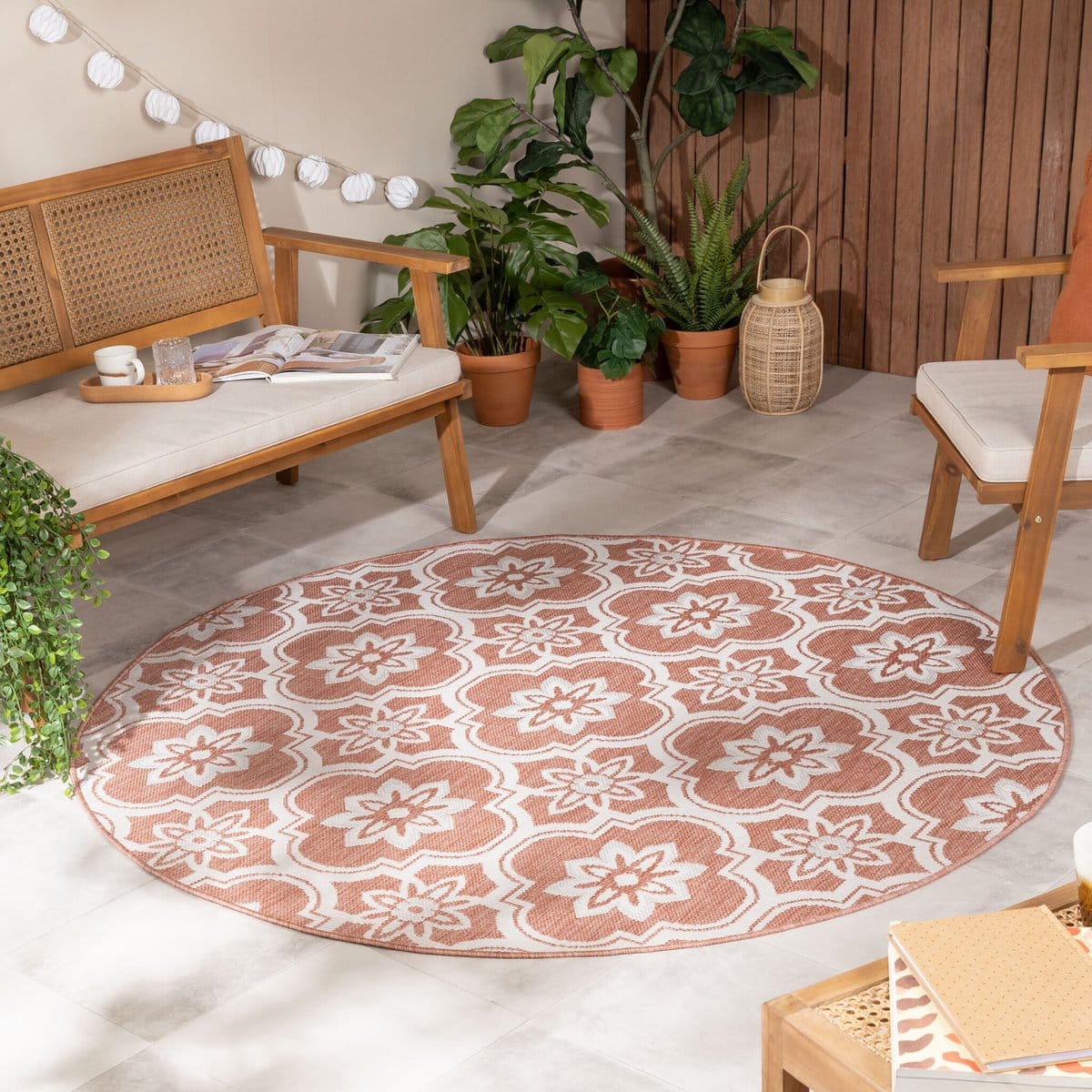rond buitenkleed rio flower roze Ø 160 cm
