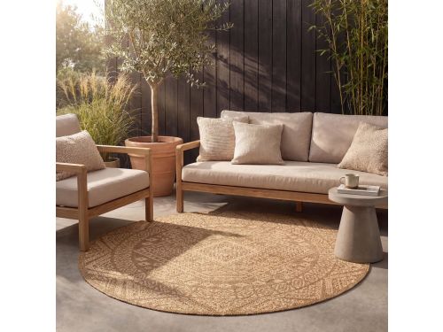 Rond jute buitenkleed - Mavi Medaillon Bruin/Creme - Ø 160cm