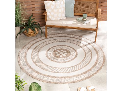 Rond jute buitenkleed - Nusa Medallion Beige/Creme - Ø 200